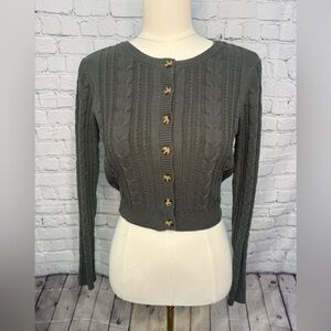 Women's Cable Knit Sweater Cardigan- Green Size Small